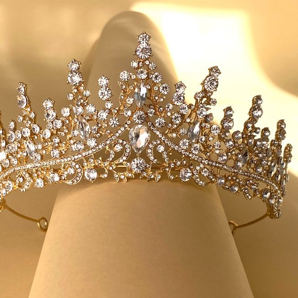 Green Gold Tiara Crown, Prom Crown, Bridal Headpiece, Cosplay Crown, Ren Faire - Picture 4 of 4